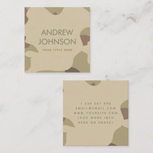 Earthy Camouflage Militair Stijlpatroon Vierkante Visitekaartje (Voorkant / Achterkant)
