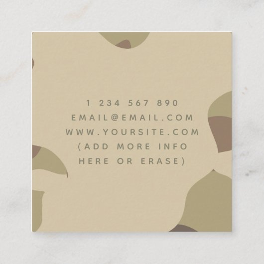 Earthy Camouflage Militair Stijlpatroon Vierkante Visitekaartje (Achterkant)