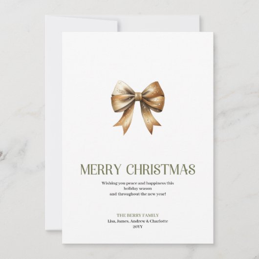 Earthy Christmas Bow Card Script Typography Feestdagenkaart (Voorkant)