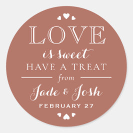 Earthy Clay Hearts Love is Sweet Wedding Favor Ronde Sticker