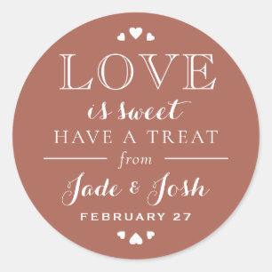 Earthy Clay Hearts Love is Sweet Wedding Favor Ronde Sticker