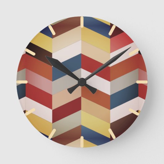 Earthy Colorful Chevron Pattern Ronde Klok (Voorkant)