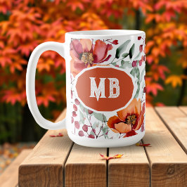 Earthy Colors, Fall Flowers Monogrammed Koffiemok