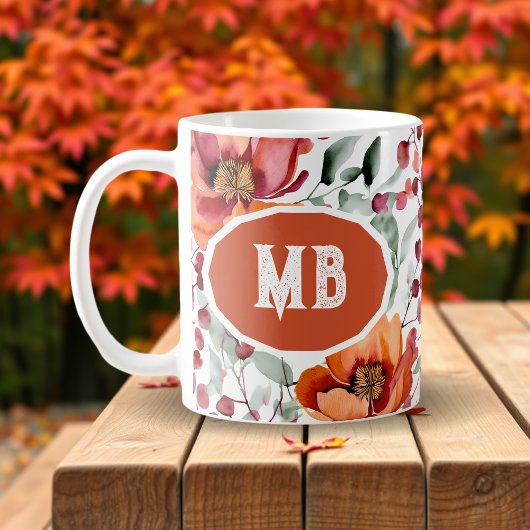 Earthy Colors, Fall Flowers Monogrammed Koffiemok