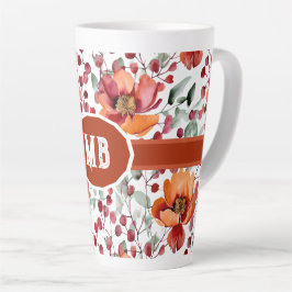 Earthy Colors, Fall Flowers Monogrammed Latte Mok