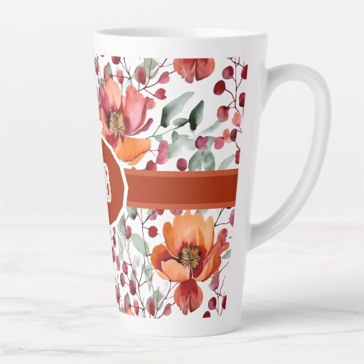 Earthy Colors, Fall Flowers Monogrammed Latte Mok (Rechts)
