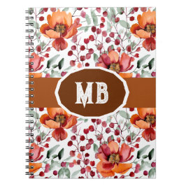 Earthy Colors, Fall Flowers Monogrammed Notitieboek