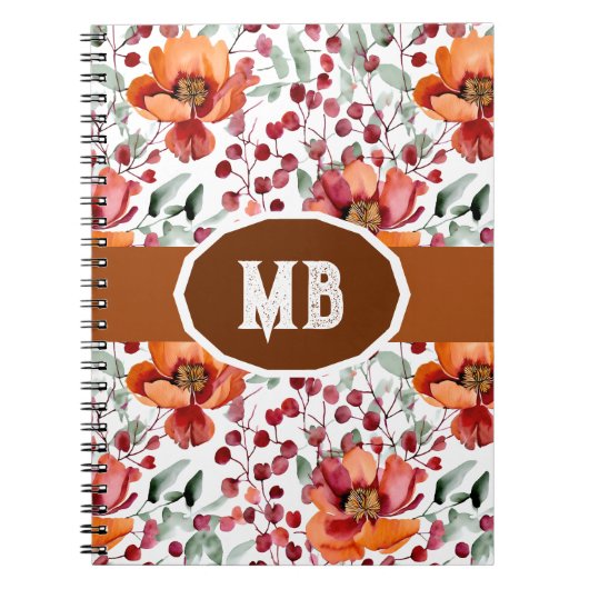 Earthy Colors, Fall Flowers Monogrammed Notitieboek (Voorkant)