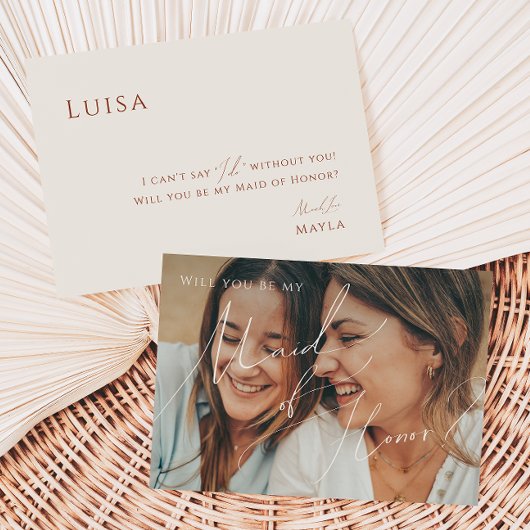 Earthy Desert Beige Faded Foto Maid of Honor Kaart