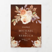 Earthy Dusty Peach Floral Terracotta Wedding Drieluik Uitnodiging (Cover)