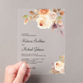Earthy Dusty Peach Floral Wedding Acryl Uitnodigingen (Insitu (Draagbaar))