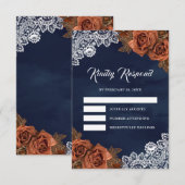 Earthy Dusty Terracotta Rose Navy Blue Wedding RSVP Kaartje (Voorkant / Achterkant)
