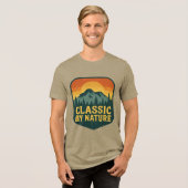 Earthy Escape – Pine Trees & Sunset Adventure Tri-Blend Shirt (Voorkant volledig)