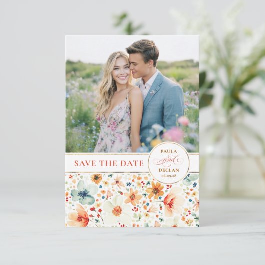 Earthy Fall Wildflower Save the Date Photo Card (Staand voorkant)
