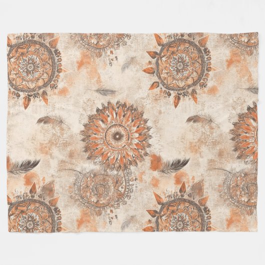 Earthy Feathered Mandala Fleece Deken (Voorkant (Horizontaal))