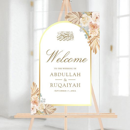 Earthy Floral Arch Muslim Wedding Welcome Acryl Bord