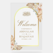 Earthy Floral Arch Muslim Wedding Welcome Acryl Bord (Voorkant)