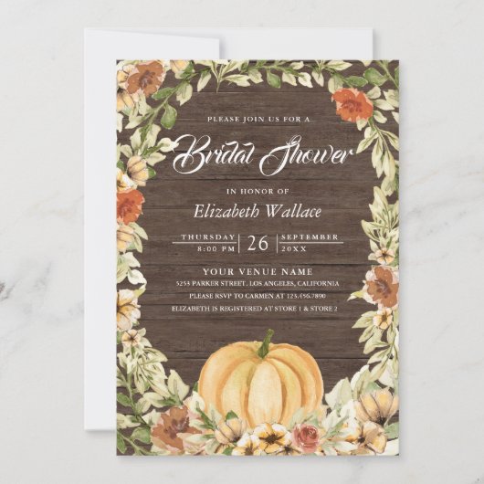 Earthy Floral Barn Wood Pumpkin Vrijgezellenfeest Kaart (Voorkant)