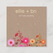 Earthy Floral Boho Kraft Stud Earring Display Vierkante Visitekaartje (Voorkant)
