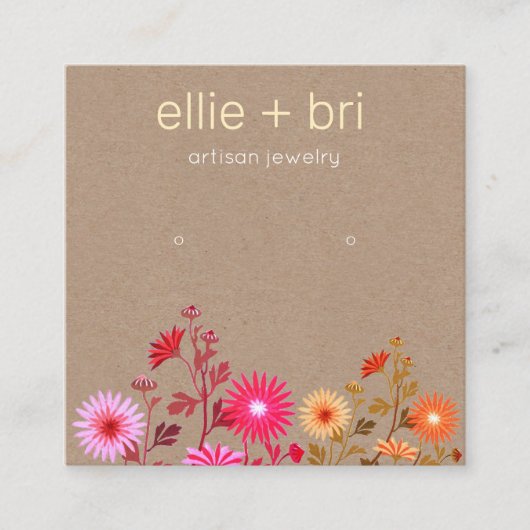 Earthy Floral Boho Kraft Stud Earring Display Vierkante Visitekaartje (Voorkant)