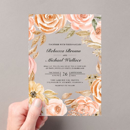 Earthy Floral Fall Autumn Wedding Acryl Uitnodigingen (Insitu (Draagbaar))