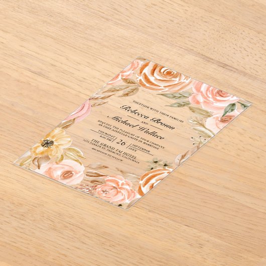 Earthy Floral Fall Autumn Wedding Acryl Uitnodigingen (Laagn)