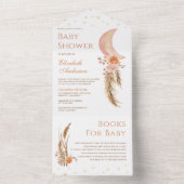 Earthy Floral Pampas Crescent Moon Baby shower All In One Uitnodiging (Binnen)