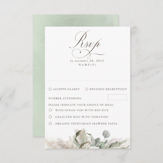 Earthy Floral Pampas Grass Boho Wedding RSVP (Voorkant / Achterkant)