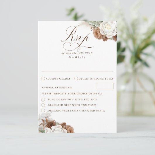 Earthy Floral Pampas Grass Boho Wedding RSVP Card (Staand voorkant)