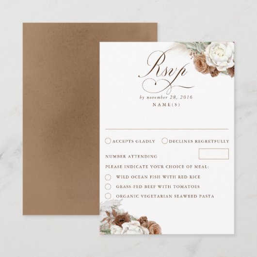 Earthy Floral Pampas Grass Boho Wedding RSVP Card (Voorkant / Achterkant)
