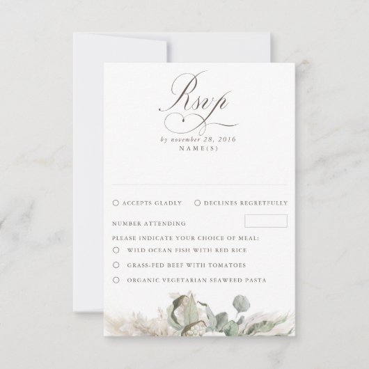 Earthy Floral Pampas Grass Boho Wedding RSVP Kaartje (Voorkant)