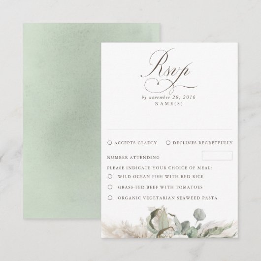 Earthy Floral Pampas Grass Boho Wedding RSVP Kaartje (Voorkant / Achterkant)