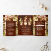 Earthy Floral Pots Dried Palm Terracotta Wedding Drieluik Uitnodiging (Binnen)