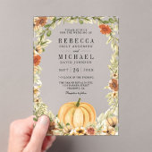 Earthy Floral Pumpkin Terracotta Wedding Acryl Uitnodigingen (Insitu (Draagbaar))