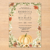 Earthy Floral Pumpkin Terracotta Wedding Acryl Uitnodigingen (Voorkant)
