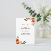 Earthy Floral Terracotta Wedding Details Informatiekaartje (Staand voorkant)