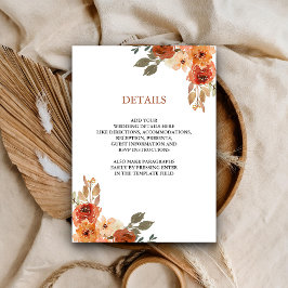Earthy Floral Terracotta Wedding Details Informatiekaartje