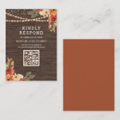 Earthy Floral Wood Terracotta QR Code RSVP Weddens Informatiekaartje (Voorkant / Achterkant)