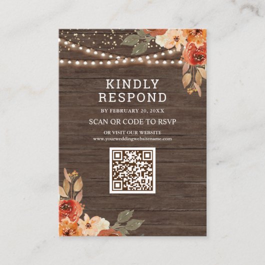 Earthy Floral Wood Terracotta QR Code RSVP Weddens Informatiekaartje (Voorkant)
