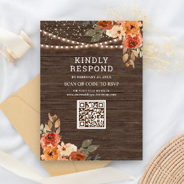 Earthy Floral Wood Terracotta QR Code RSVP Weddens Informatiekaartje
