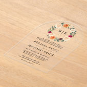 Earthy Floral Wreath Wedding Acryl Uitnodigingen (Laagn)