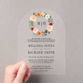 Earthy Floral Wreath Wedding Acryl Uitnodigingen (Insitu (Draagbaar))
