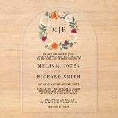 Earthy Floral Wreath Wedding Acryl Uitnodigingen (Voorkant)