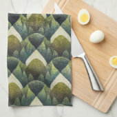 Earthy Green Art Deco Fan Pattern (5) Theedoek (Quarter Fold)