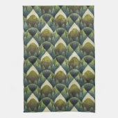 Earthy Green Art Deco Fan Pattern (5) Theedoek (Verticaal)