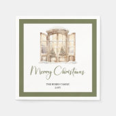 Earthy Green Christmas Door Personalized Napkins Servet (Voorkant)