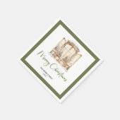 Earthy Green Christmas Door Personalized Napkins Servet (Hoek)