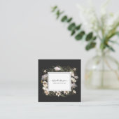 Earthy Greenery Floral Gold Glitter Black Vierkante Visitekaartje (Staand voorkant)
