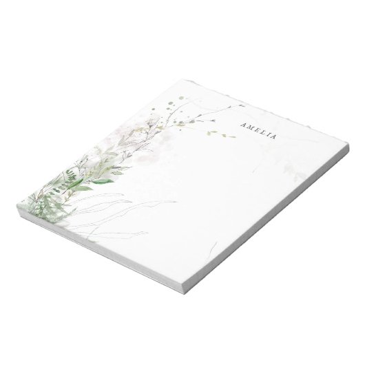 Earthy Greenery Watercolor Personalized Name Notitieblok (Linkerzijde)