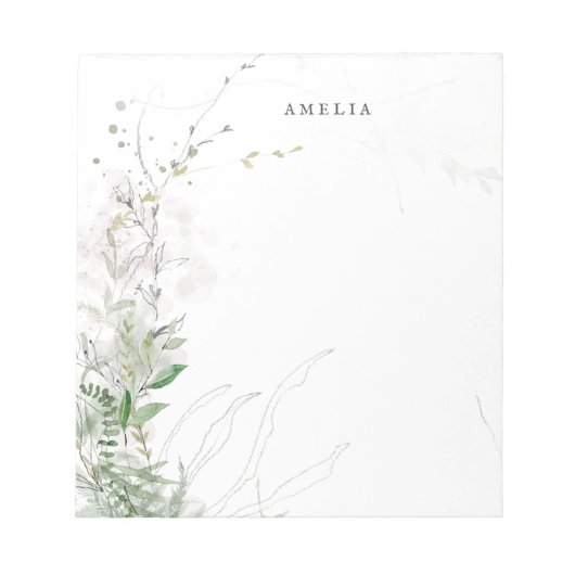 Earthy Greenery Watercolor Personalized Name Notitieblok (Voorkant)